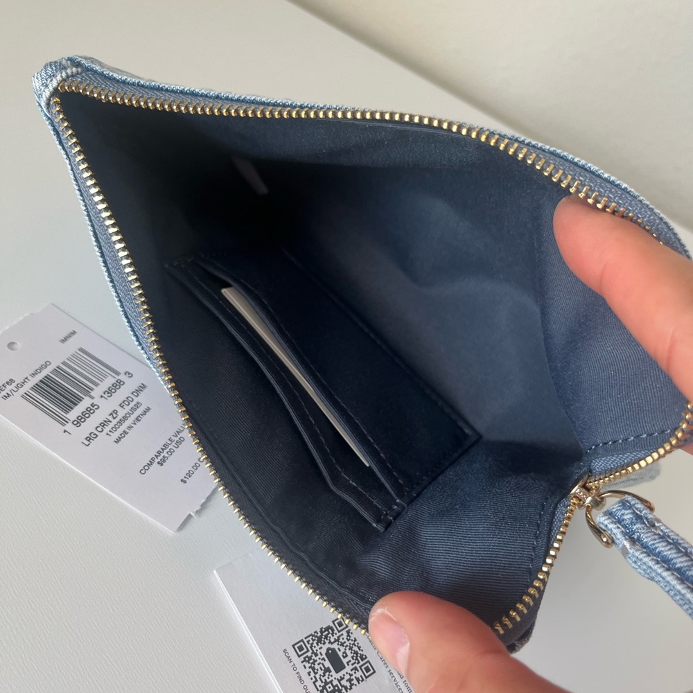 Coach Light Denim Wristlet Clutch with Gold Logo - Picture 6 of 8
